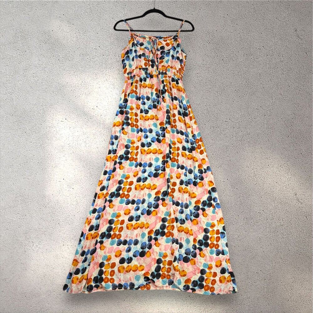 Akualani Polka Dot Maxi Dress Women's L Multi Hawaiian Bohemian Beach Retro EUC